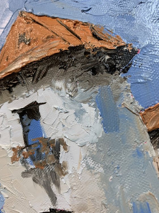 Lady in Blue. Old Town Stroll. Summer life.