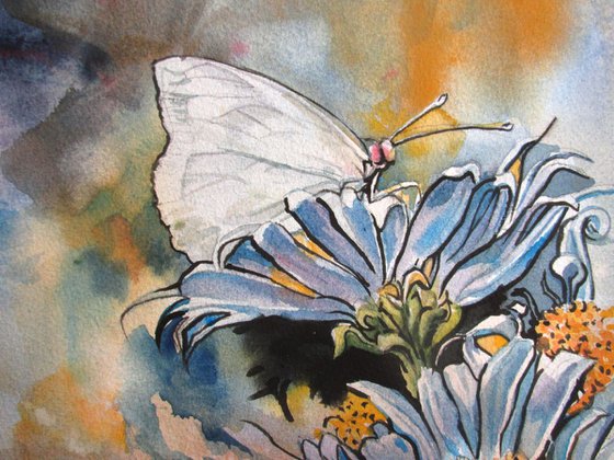 a painting a day #54 "butterfly with aster"