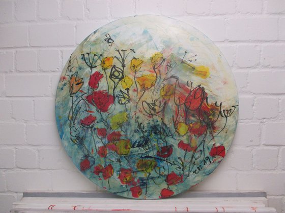 abstract spring flowers Oilpainting round canvas 31,5 inch