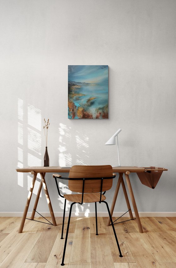 A large original modern abstract seascape painting "Dawn" from "Silence" series painting