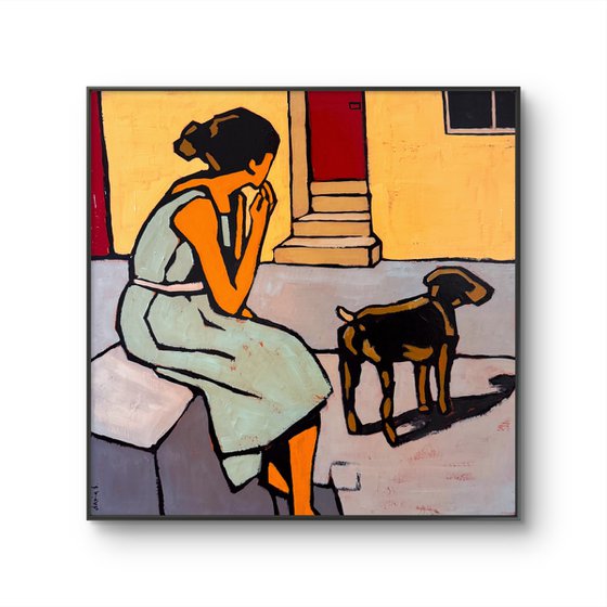 Spying on Neighbors — 16x16in Original Art