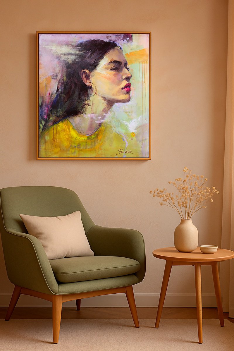 Impressionistic Portrait Acrylic Painting By Tetiana Shendryk, 28 X 31", Independent Girl, Original Artwork
