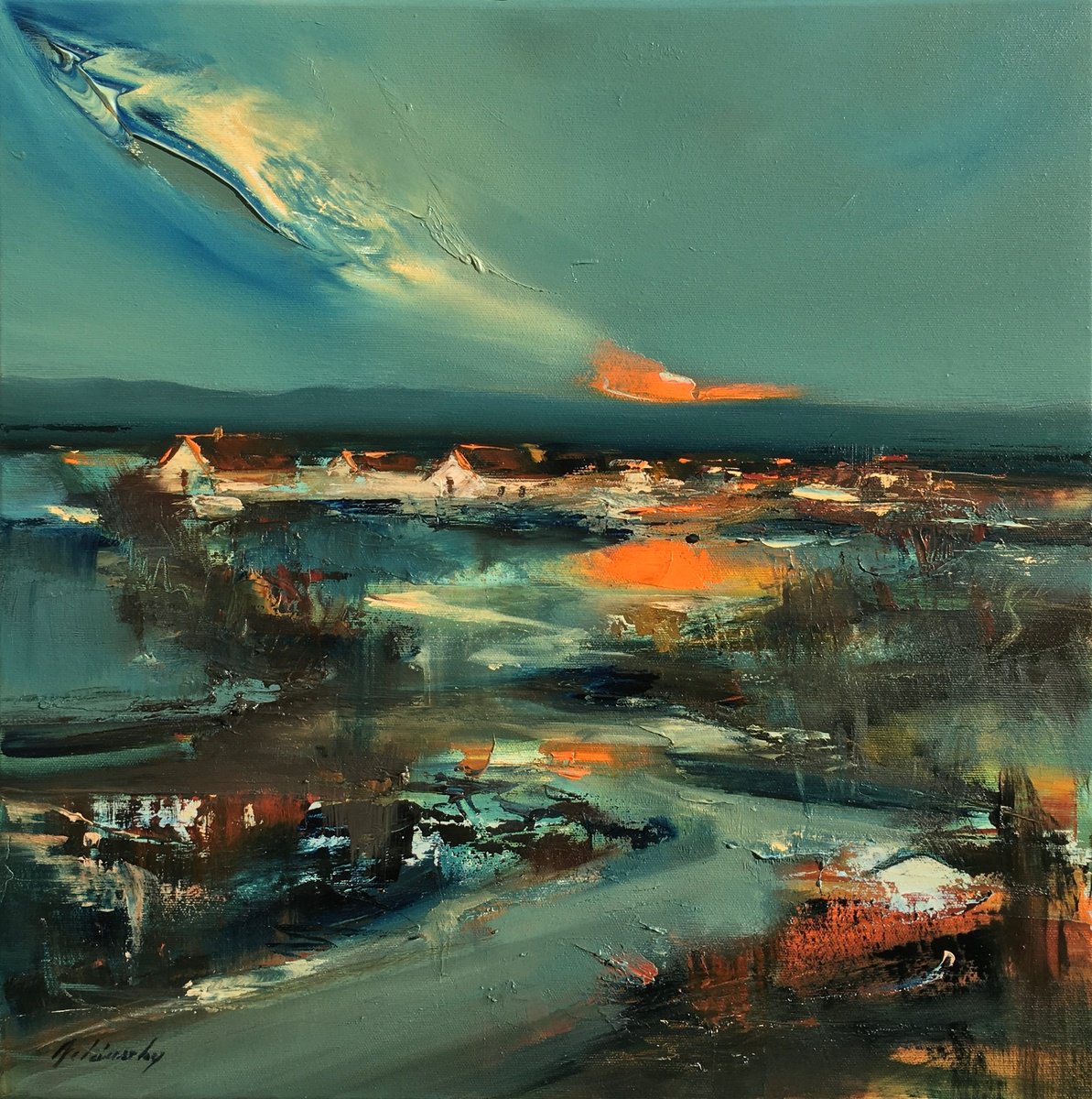 Impressionistic Landscape Oil Painting By Beata Belanszky Demko, 20 X 20, Wanderings, Original Artwork