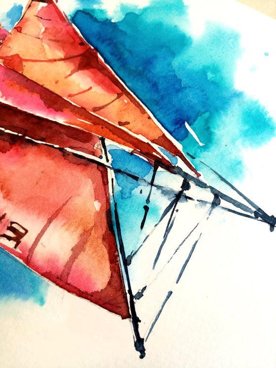 Watercolor sketch "Scarlet sails"