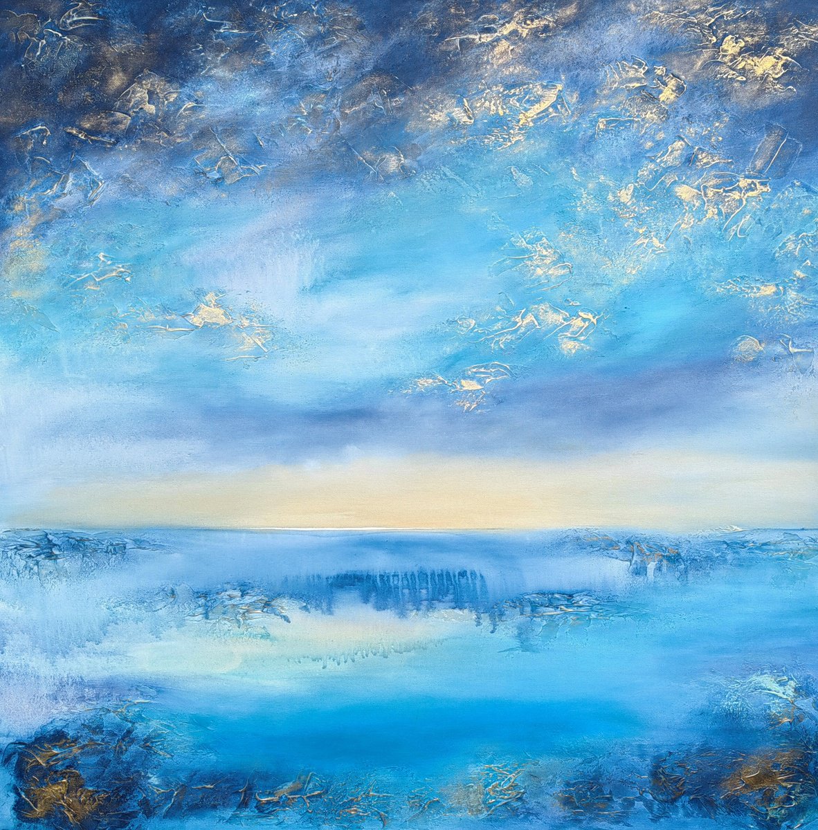 Abstract Acrylic Painting By Vera Hoi, 35 X 35", "Serenity", Original Artwork