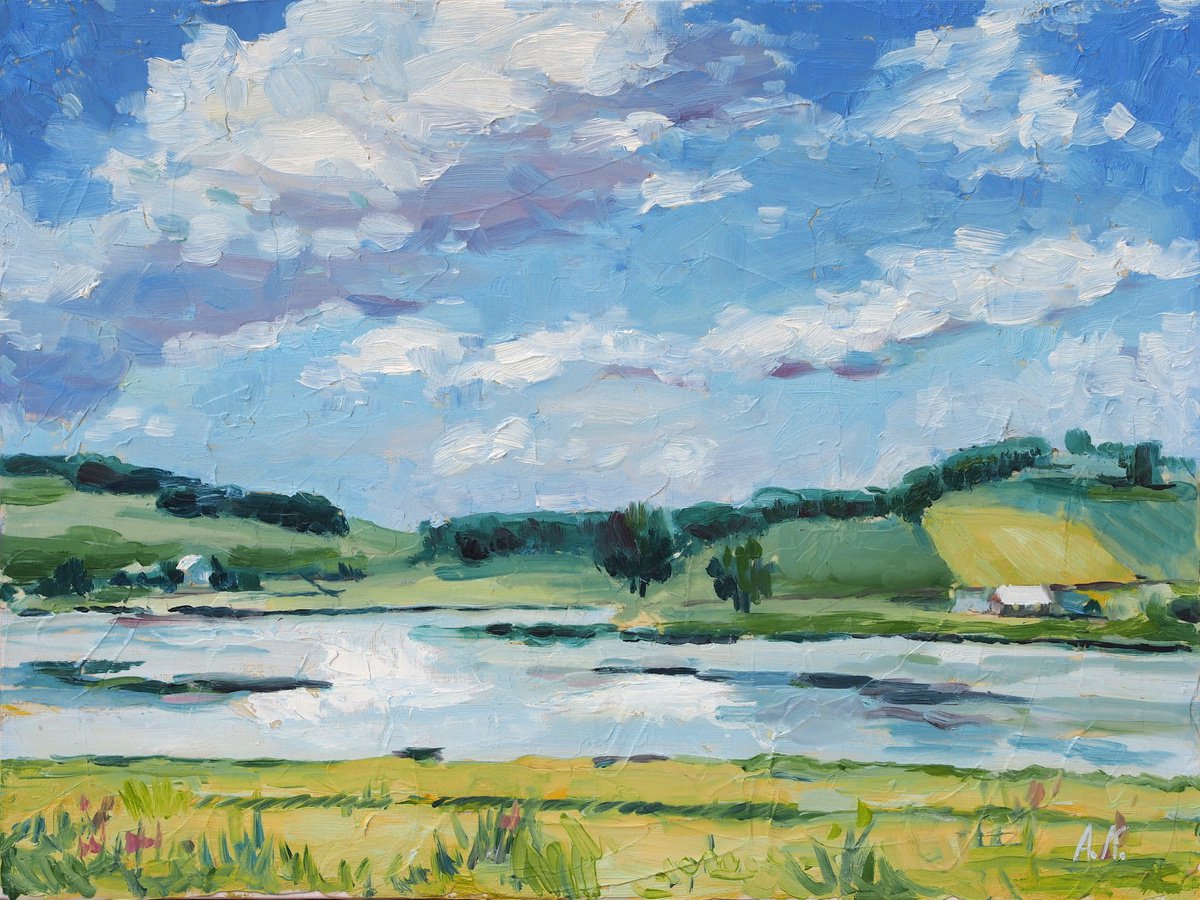 Impressionistic Landscape Oil Painting By Alfia Koral, 16 X 12, By The River- Summer Lanscape, Original Artwork