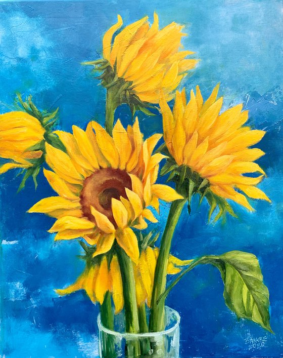 Sunflowers on blue