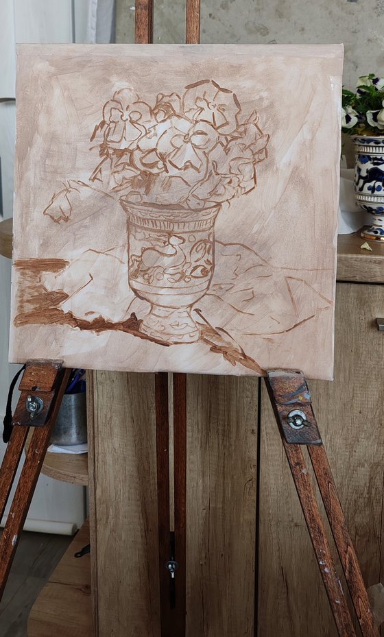 Pansies in a Porcelain Vase