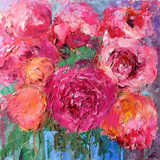 Peonies in Blue Vase