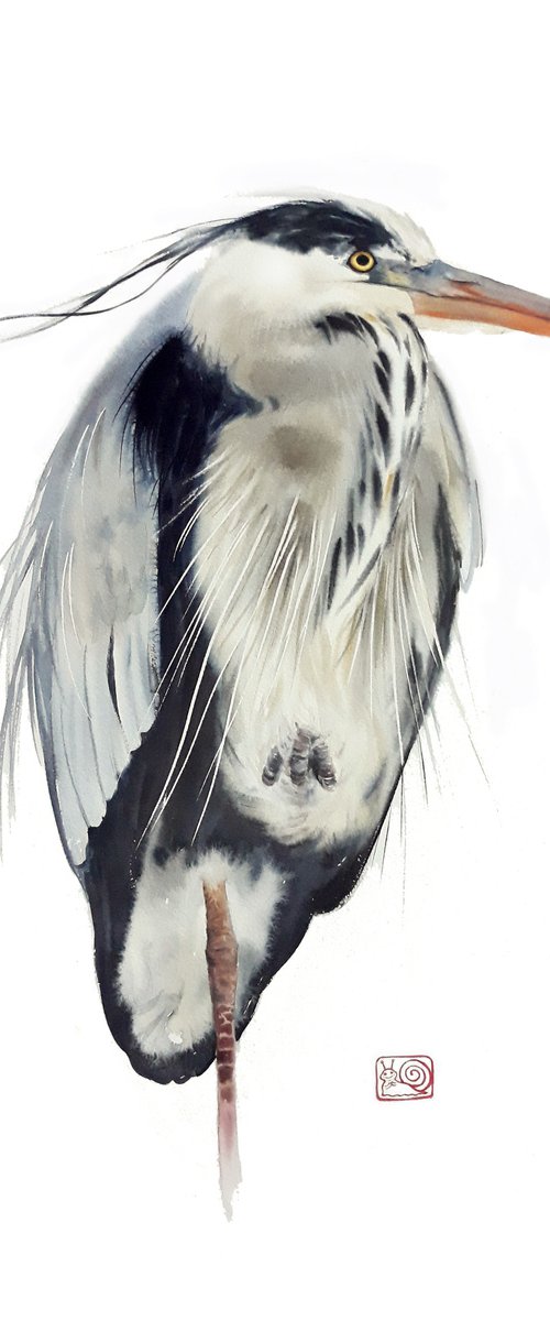 Great Blue Heron by Olga Beliaeva Watercolour