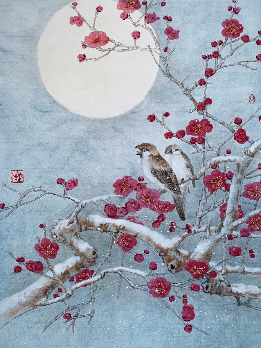 Tranquility Under the Moon Gongbi Brush Painting by Fiona Sheng
