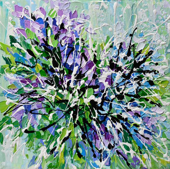 Shades of Lilac - Abstract Floral Painting, Acrylic Palette Knife Art