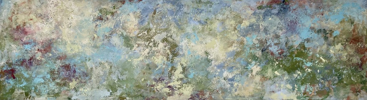 Abstract Acrylic Painting By Miri Baruch, 63 X 18", Up View In The Park, Original Artwork
