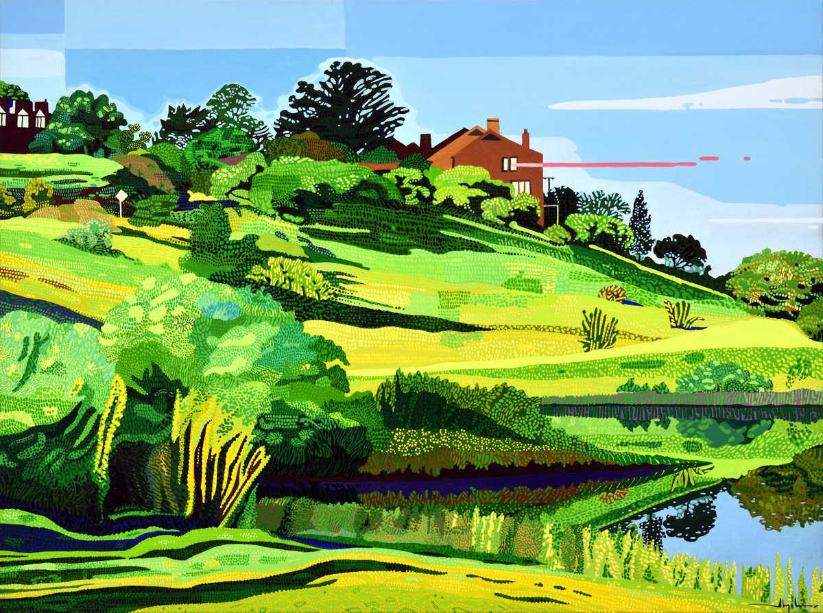 Urban And Pop Landscape Acrylic Painting By Alex Nizovsky, 40 X 30, Untitled 02282022, Original Artwork