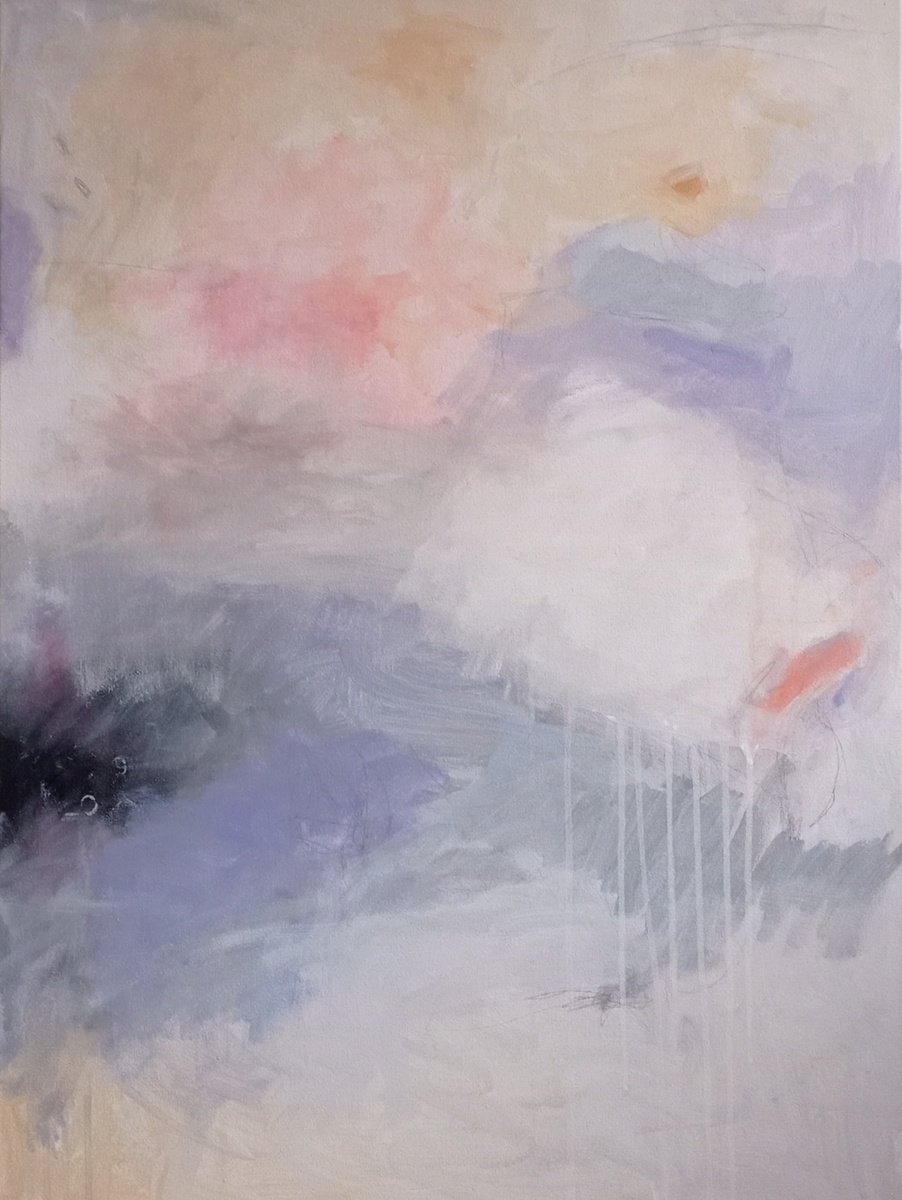 Abstract Acrylic Painting By Olena Karpenko, 24 X 31", Thoughts Before The Sunrise, Original Artwork