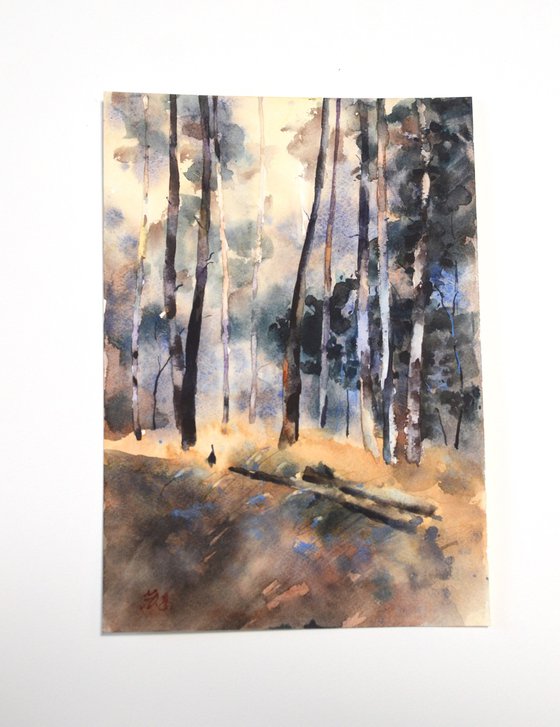 Forest at dusk, watercolor painting