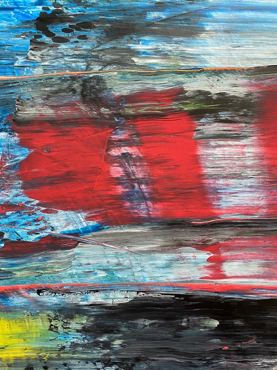 "An Orgy Of Pain" - Save As A Series - Original Xt Large PMS Abstract Acrylic Painting Triptych on Artist-Stretched Canvas - 108" x 42"