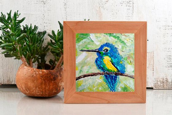 Hummingbird Painting Original Art Bird Artwork Mini Wall Art