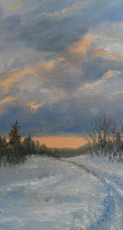 More Snow Tonight - 7X9 oil by Kathleen McDermott