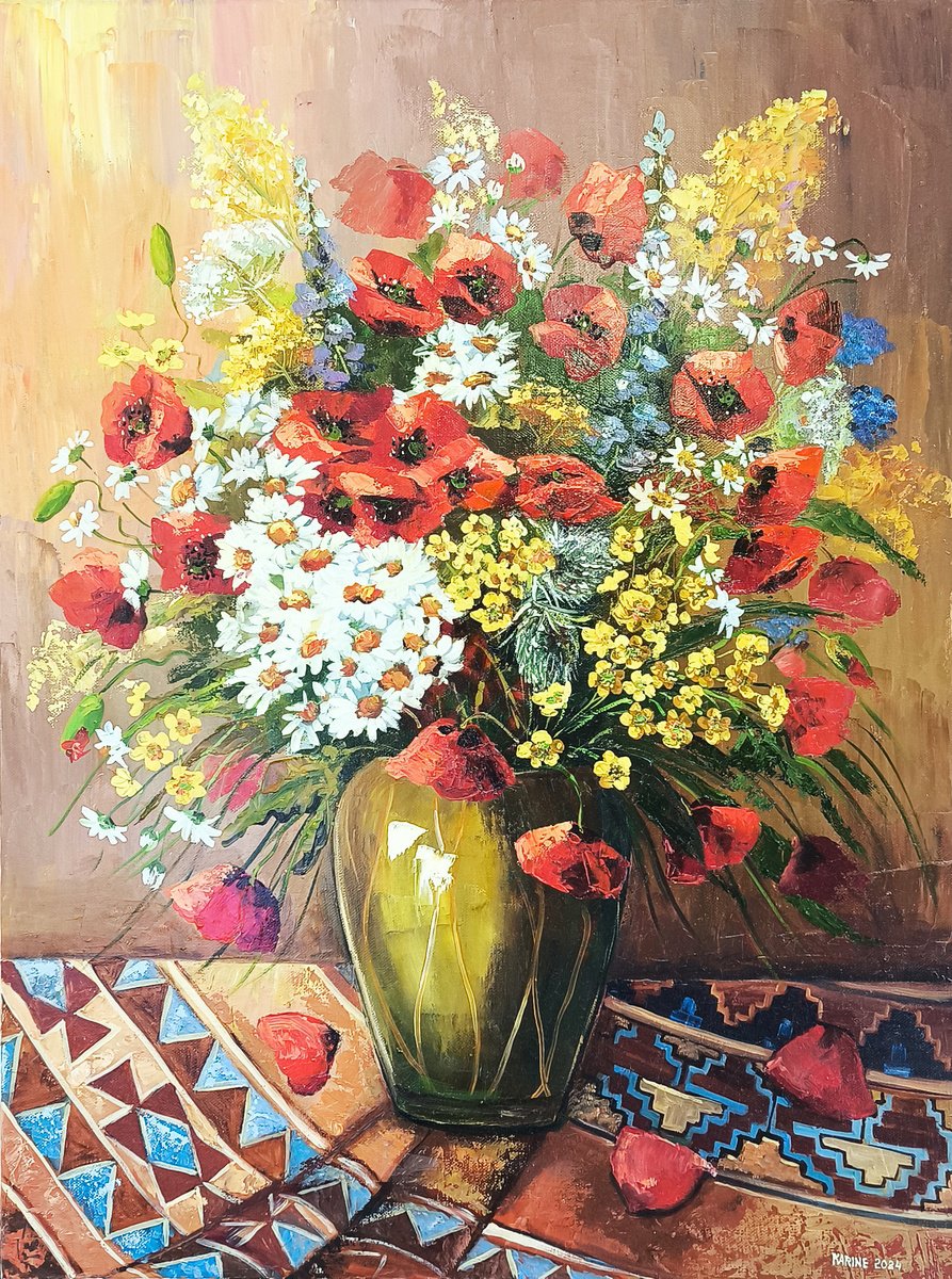 Impressionistic Still Life Oil Painting By Karine Harutyunyan, 24 X 31", Bouquet Of Joy, Original Artwork