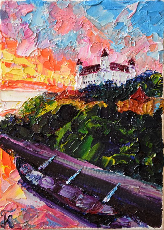 Bratislava fairy sunset OIL PAINTING on canvas Castle in Slovakia