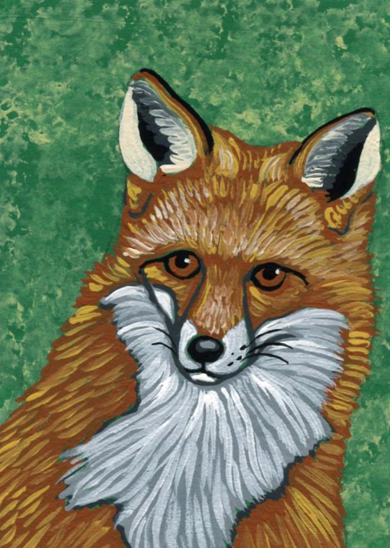 ACEO ATC Original Miniature Painting Red Fox Wildlife Art-Carla Smale