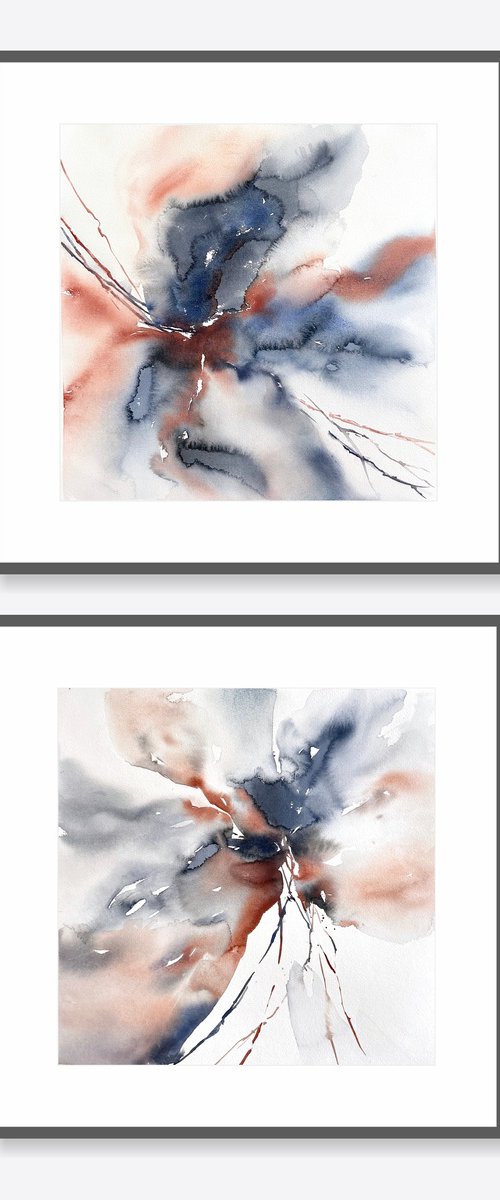 Abstract flowers set of 2 by Olga Grigo