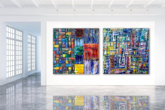 "Structural Integrity" - FREE International Shipping and Save As A Series - Original Xt Large PMS Abstract Diptych Oil Paintings On Canvas - 120" x 60"