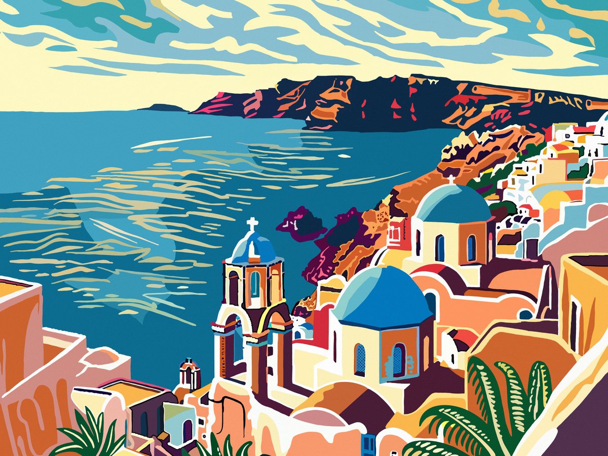 Urban And Pop Acrylic Painting , Greek Island Vii By Kosta Morr, 31 X 24, Artwork For Sale On Artfinder