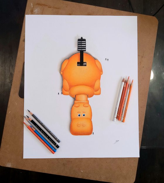 Hippo a pencil drawing (Orange)