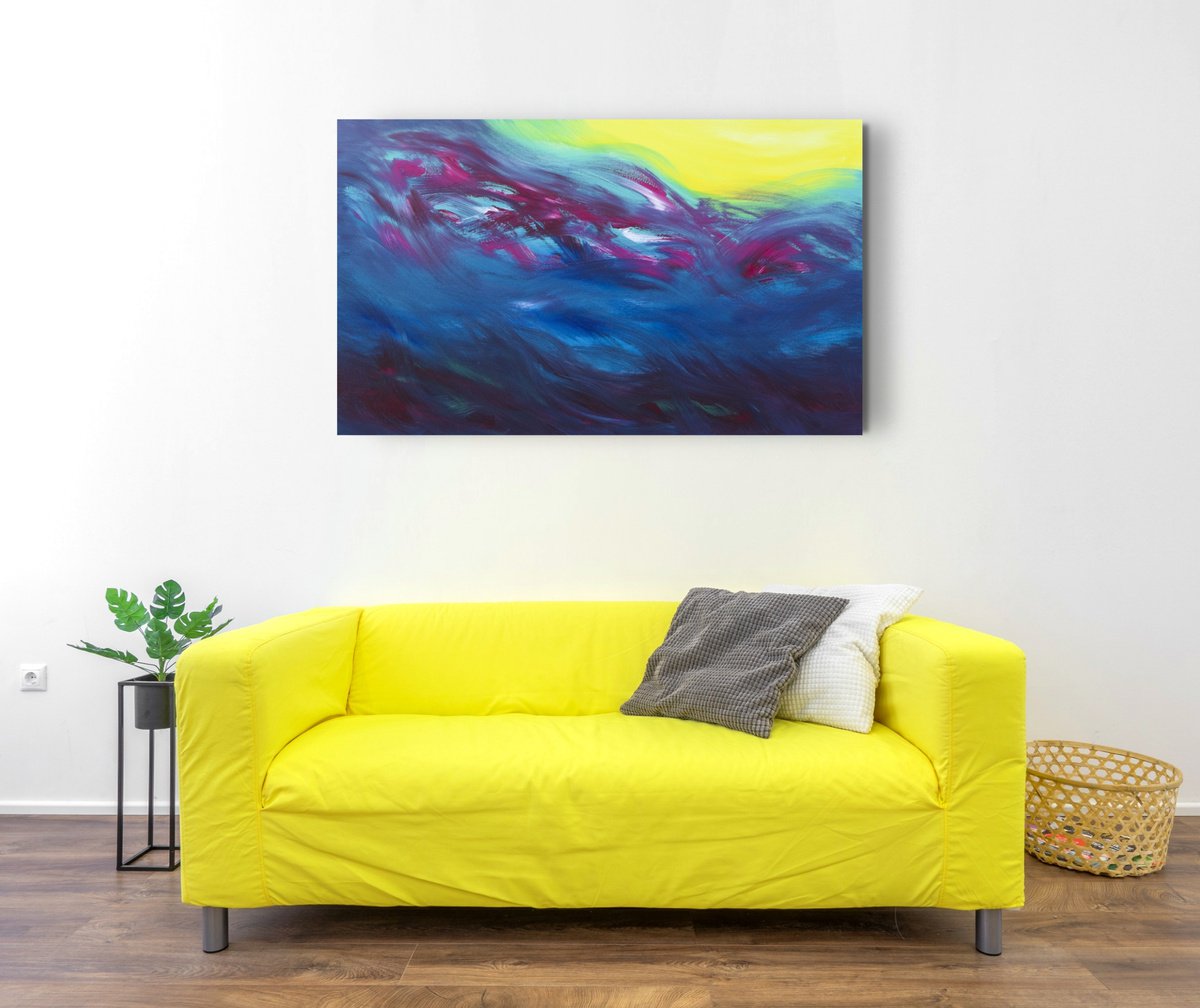 Abstract Landscape Acrylic Painting By Davide De Palma, 39 X 24, The Sun Warm Me , 100X60 Cm, Original Artwork