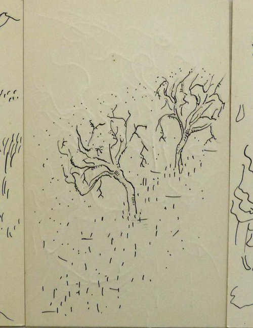 Sketches of Trees, 3 ACEO drawings 7,5x12 cm by Frederic Belaubre