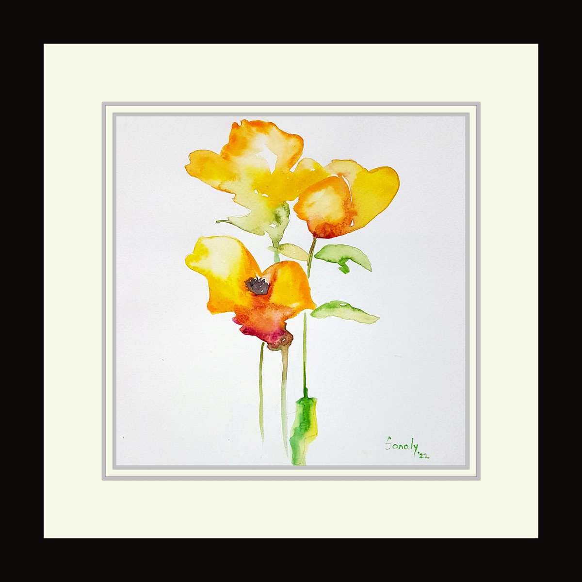 Urban And Pop Botanical Watercolour By Sonaly Gandhi, 11 X 11", Flowers 2, Original Artwork