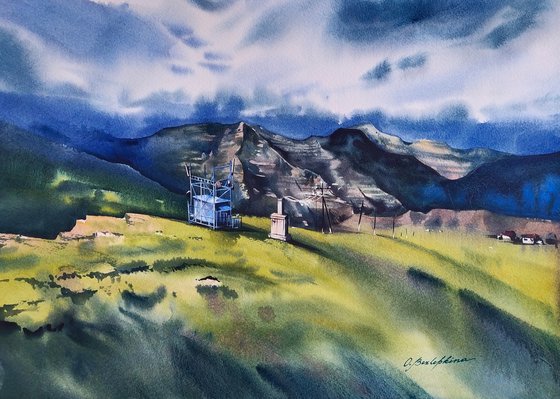 Dagestan. Goor #2 - mountain landscape watercolor, prints available