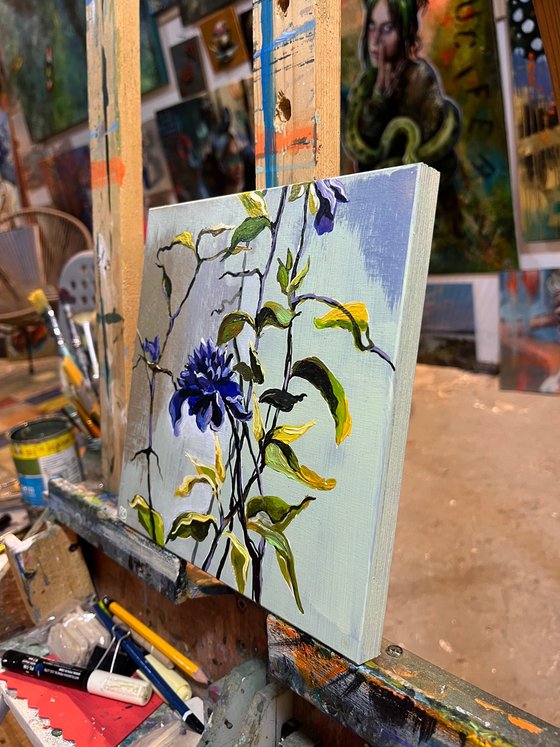 Blue Bloom on Silver Light