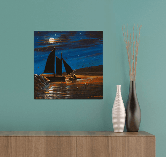 sailboat under the moonlight