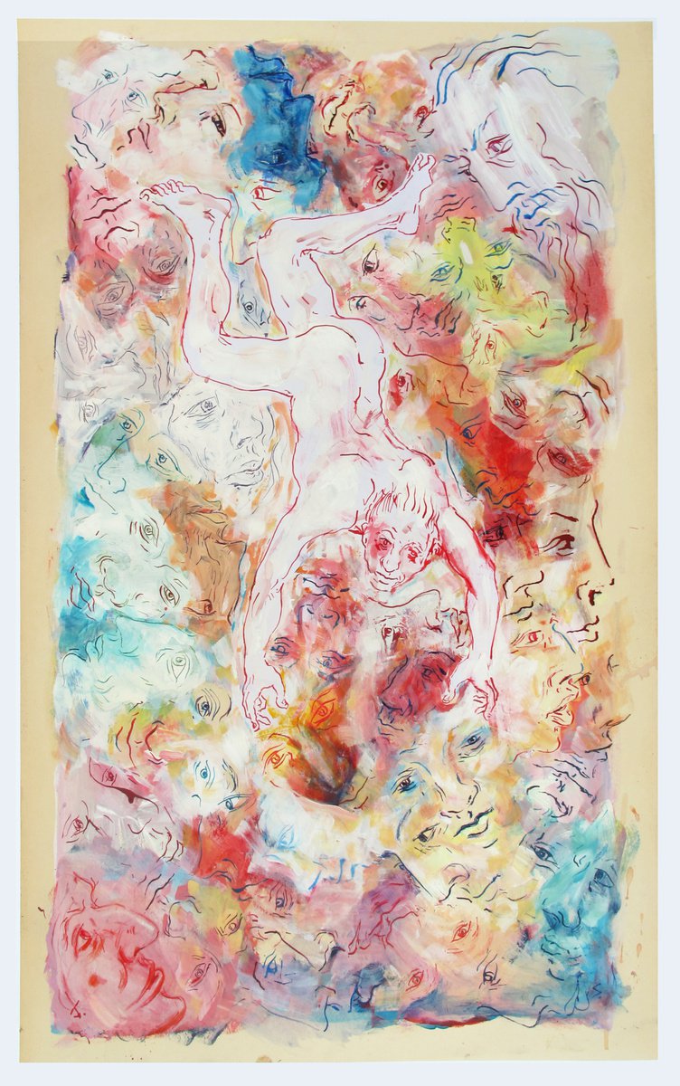 Surrealistic Portrait Ink Drawing By John Sharp, 20 X 31, Allofus,Angel,God.devil 2, Original Artwork