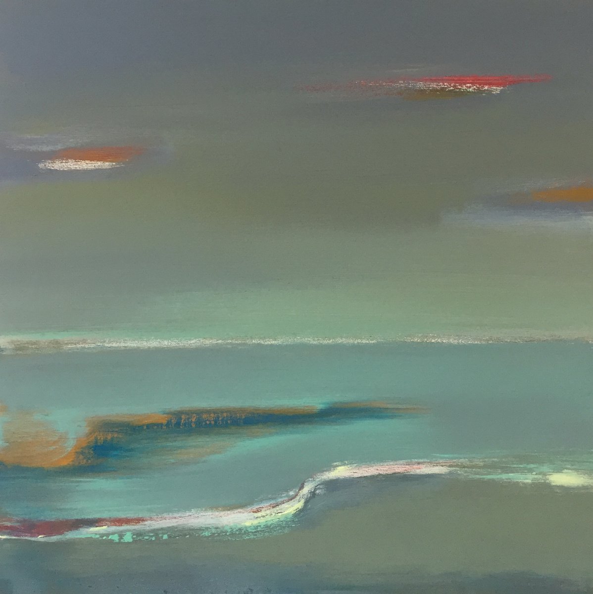 Impressionistic Landscape Acrylic Painting By Yaroslav Yasenev, 24 X 24", Grey Sky, Original Artwork