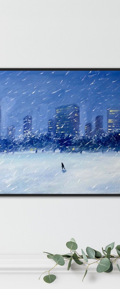 Walking alone, snowstorm by Volodymyr Smoliak