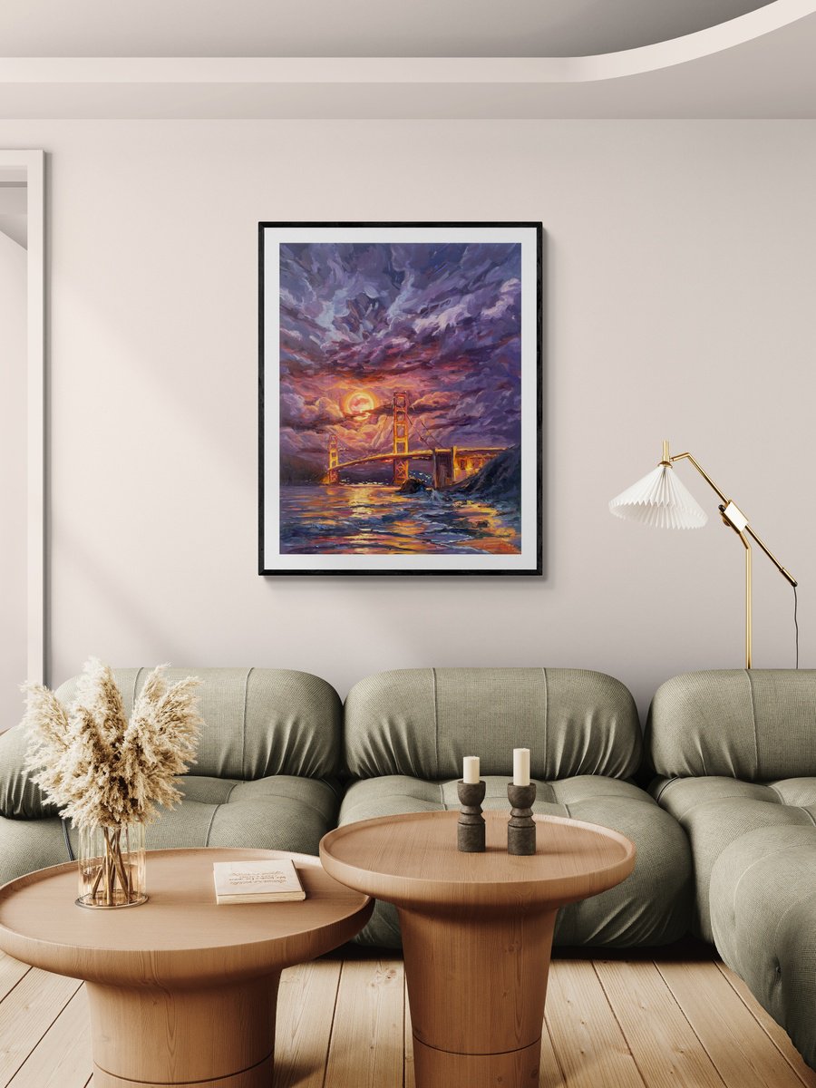 Impressionistic Cityscapes Oil Painting By Evgeny Chernyakovsky, 27 X 35, Moonlit Night, Original Artwork