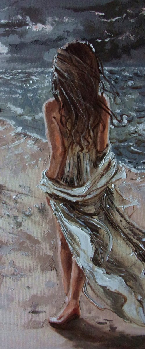 " NEW HORIZONS ... " SUN SKY SEA SAND liGHt  ORIGINAL OIL PAINTING, GIFT, PALETTE KNIFE by Monika Luniak