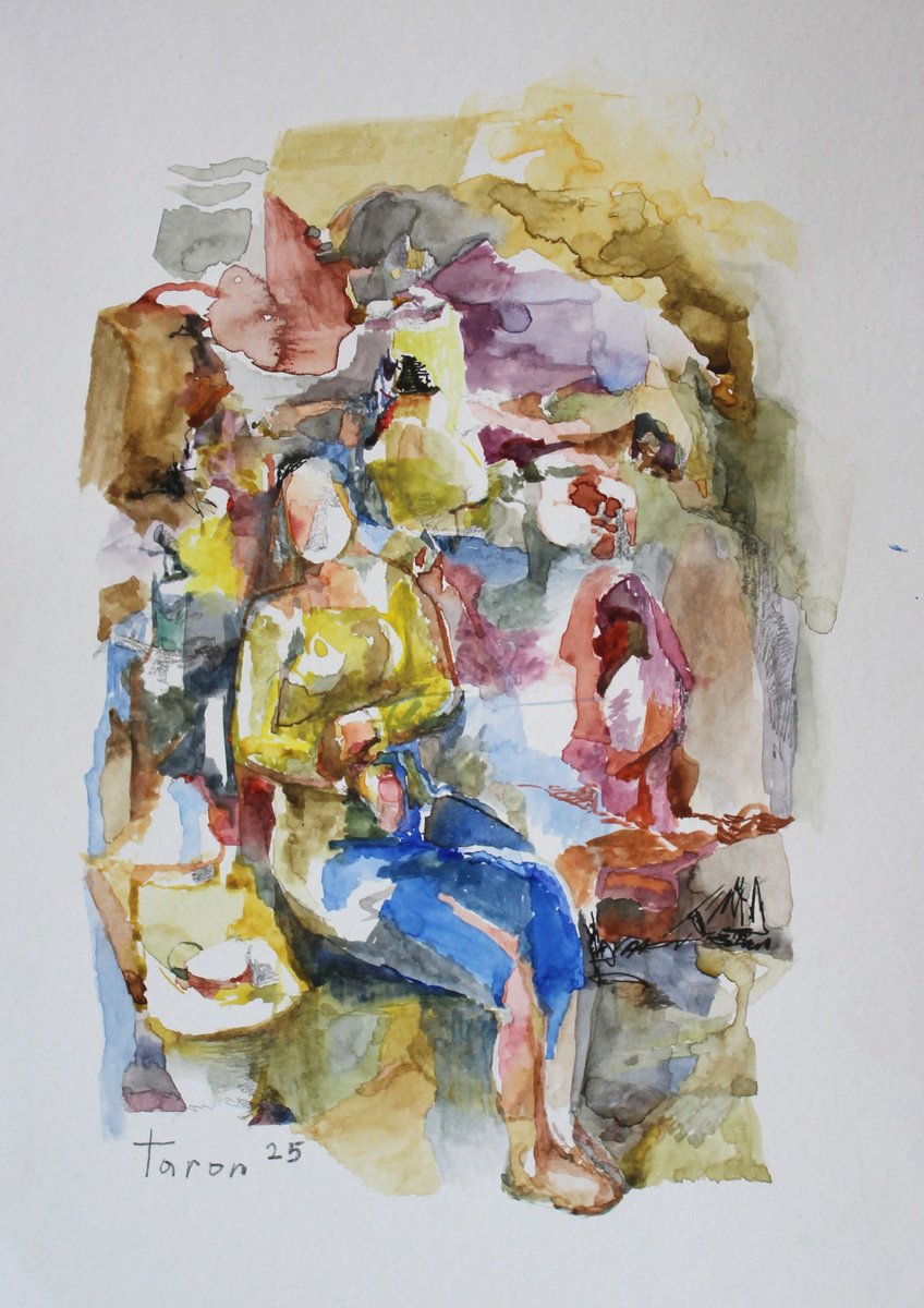 Graphic Portrait Watercolour By Taron Khachatryan, 8 X 11", Expectation, Original Artwork