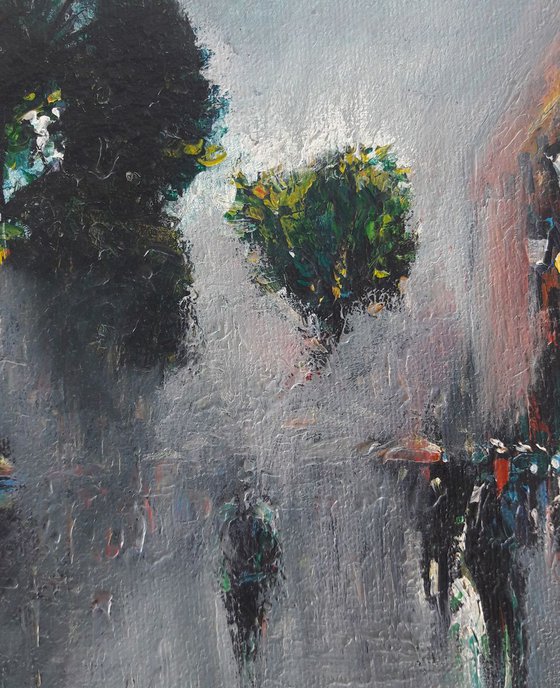 Rainy day, 17x21cm, oil painting, ready to hang, impressionistic landscape, nature painting