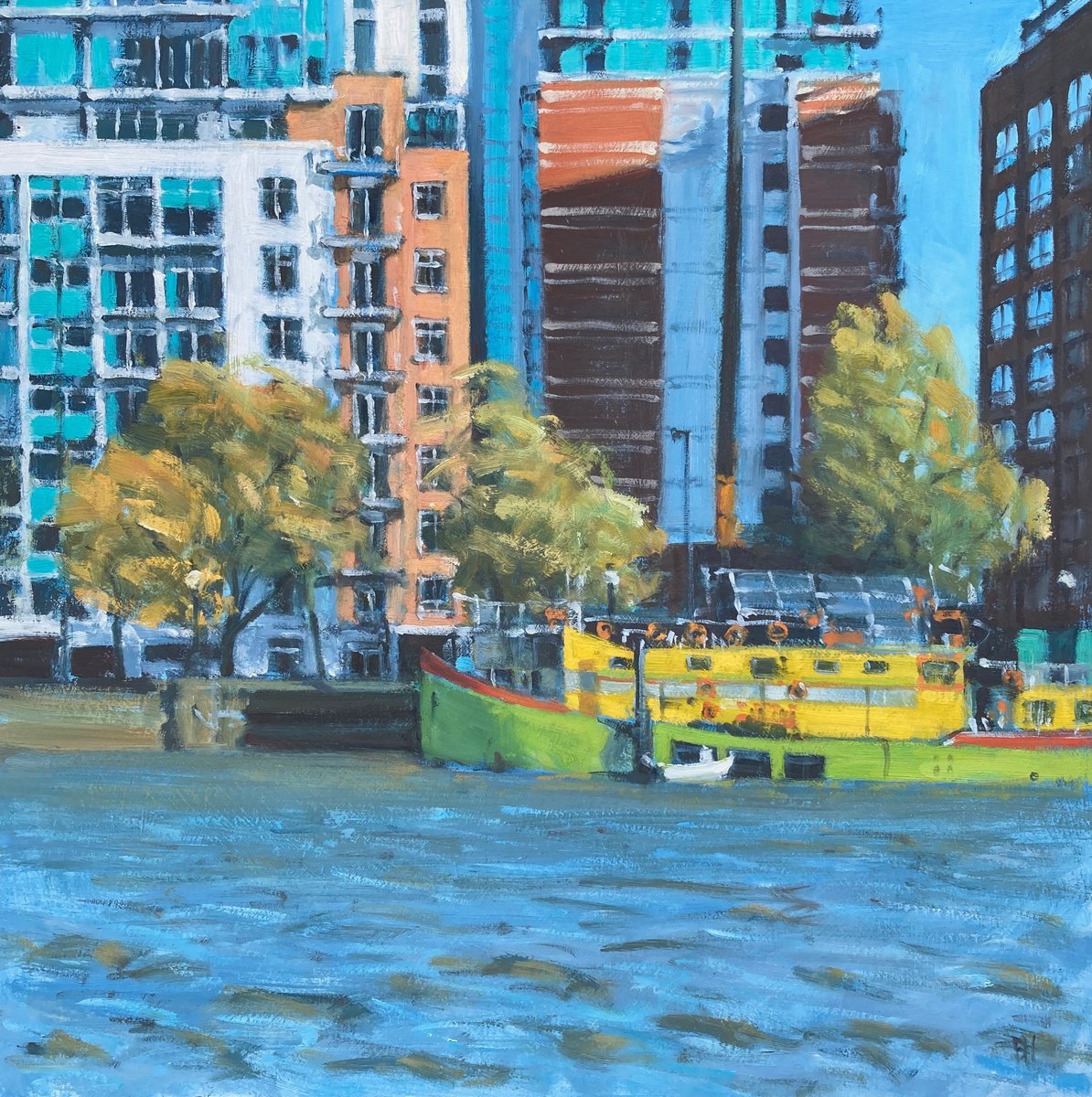 The Thames, Towards Vauxhall By Ben Hughes, 12 X 12, Artwork For Sale On Artfinder