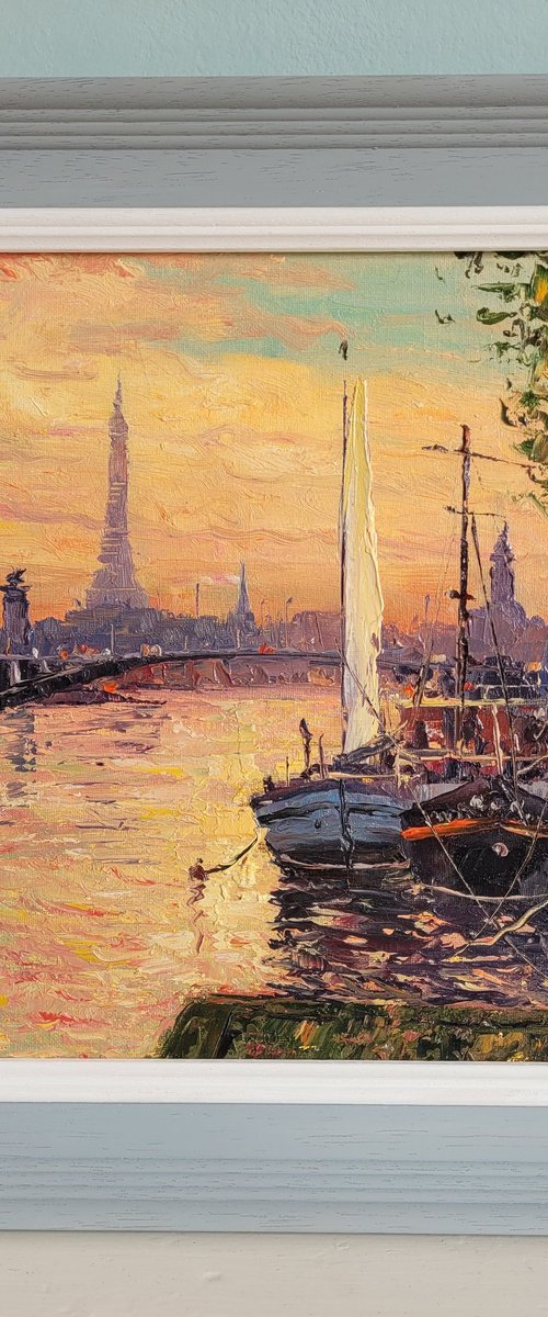 Paris River Seine sunset by Roberto Ponte