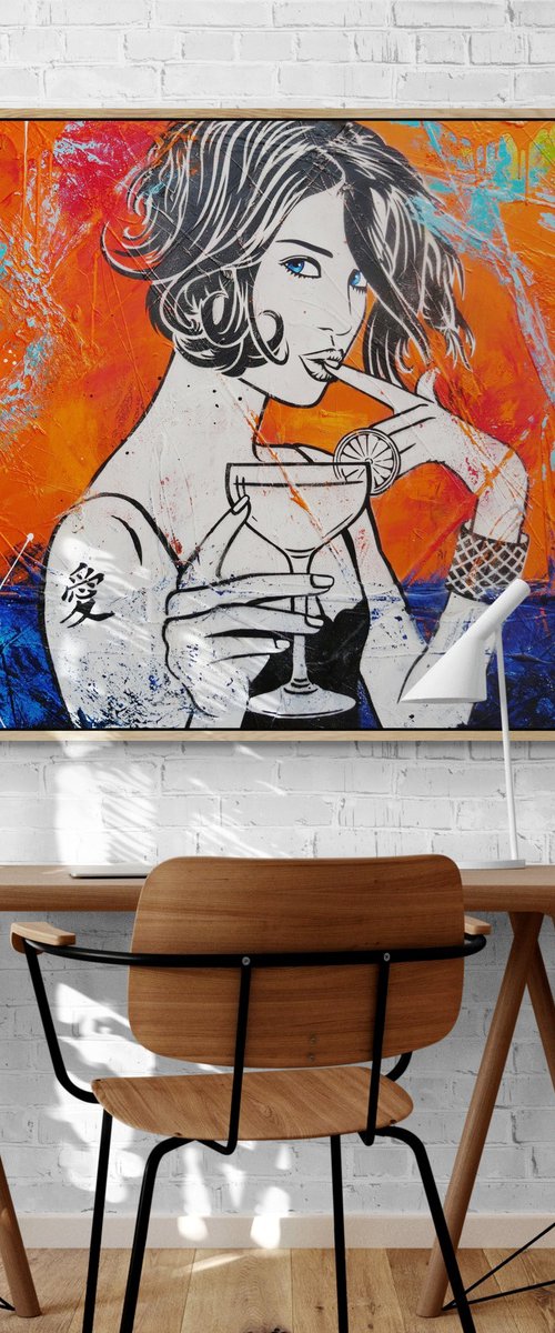 Sunset Cocktails 160cm x 100cm Textured Urban Pop Art by Franko