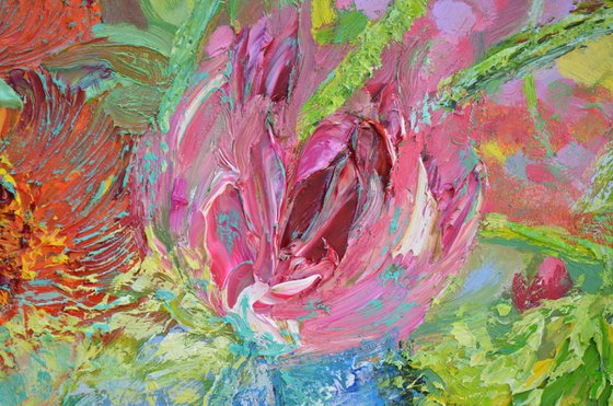 Sunflowers,Stocks and Roses Oil Painting