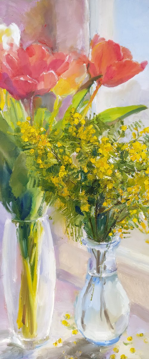 Tulips and mimosa by Valentina Andrukhova