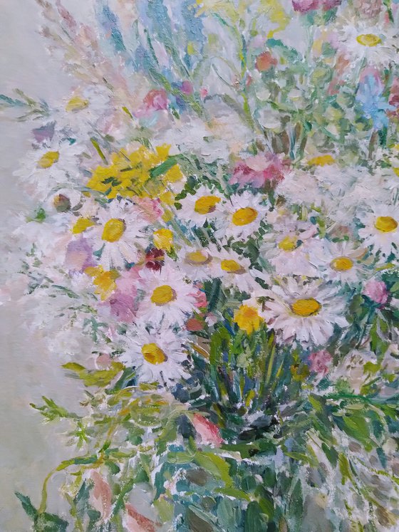 Bouquet of wild flowers. Original oil painting 2021