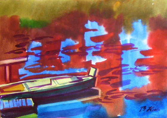 Boat, original watercolor painting 52x75 cm